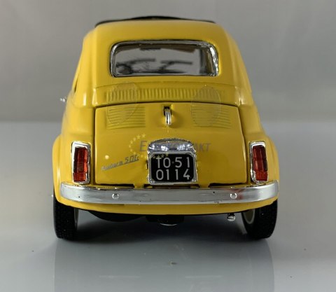 Fiat 500 f 1965 yellow 1:24 metalowy Bburago 22098 Fiat 500 f 1965 yellow 1:24 metalowy Bburago 22098