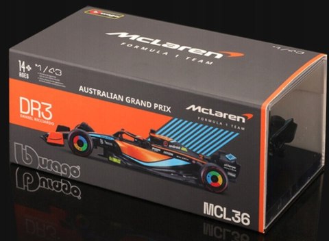 McLaren MCL36 F1 2022 Ricciardo KASK BBurago 1:43 McLaren MCL36 F1 2022 Ricciardo KASK BBurago 1:43