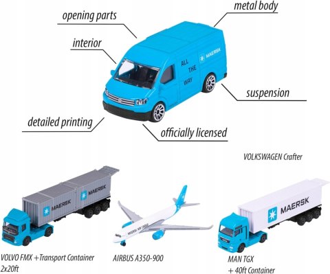 MAERSK VW Crafter + Airbus A350 Majorette Logistic METAL MAERSK VW Crafter + Airbus A350 Majorette Logistic METAL
