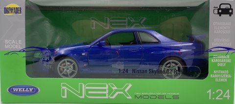 Nissan Skyline GT-R R34 model 24108 WELLY 1:24 blue Nissan Skyline GT-R R34 model 24108 WELLY 1:24 blue