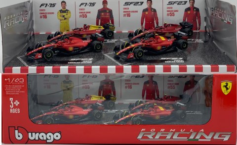 ZESTAW F1 Ferrari Leclerc #16 Sainz #55 2022-2023 F1-75 SF-23 BBurago 1:43 ZESTAW F1 Ferrari Leclerc #16 Sainz #55 2022-2023 F1-75 SF-23 BBurago 1:43