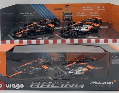 ZESTAW McLaren F1 TYLKO Norris 2022-2023 MCL36, MCL60 BBurago 1:43 ZESTAW McLaren F1 TYLKO Norris 2022-2023 MCL36, MCL60 BBurago 1:43