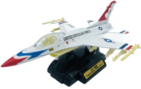 Samolot F-16 Fighting Falcon duży model podstawka METAL Motormax biały z uzbrojeniem Samolot F-16 Fighting Falcon duży model podstawka METAL Motormax biały z uzbrojeniem