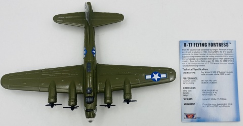 Samolot Boeing B-17 Flying Fortress model podstawka METAL Motormax zielony Samolot Boeing B-17 Flying Fortress model podstawka METAL Motormax zielony