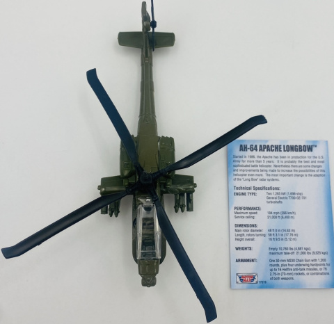 Śmigłowiec Boeing AH-64 Apache Longbow model podstawka METAL Motormax Śmigłowiec Boeing AH-64 Apache Longbow model podstawka METAL Motormax