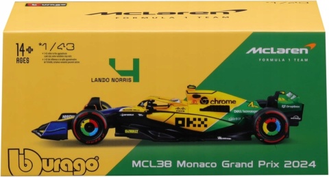McLaren MCL38 GP MONACO F1 2024 #4 Norris KASK BBurago 1:43 McLaren MCL38 GP MONACO F1 2024 #4 Norris KASK BBurago 1:43