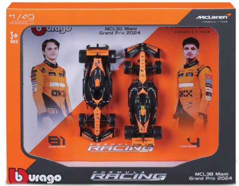 ZESTAW McLaren F1 Norris Piastri 2024 MCL38 do zawieszenia BBurago 1:43 ZESTAW McLaren F1 Norris Piastri 2024 MCL38 do zawieszenia BBurago 1:43