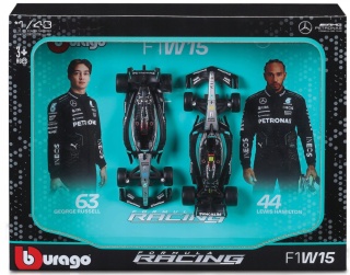 Zestaw Mercedes AMG F1 W15 '24 Russell Hamilton do zawieszenia Bburago 1:43