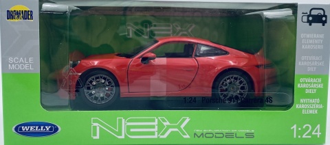PORSCHE 911 (992) Carrera 4S 2020 model 24099 WELLY 1:24 czerwony