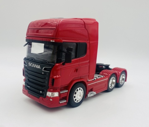 Scania V8 R730 3 osiowy ciągnik siodłowy model WELLY 32670 1:32 czerwony