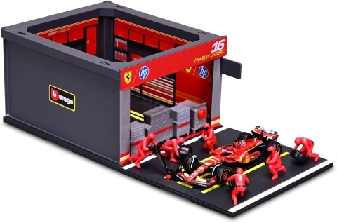 ZESTAW Ferrari F1 #16 Ch. Leclerc Pit Stop diorama 2024 SF-24 BBurago 1:43