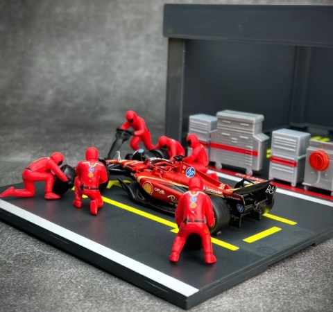 ZESTAW Ferrari F1 #16 Ch. Leclerc Pit Stop diorama 2024 SF-24 BBurago 1:43