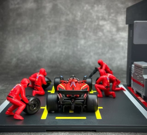 ZESTAW Ferrari F1 #16 Ch. Leclerc Pit Stop diorama 2024 SF-24 BBurago 1:43