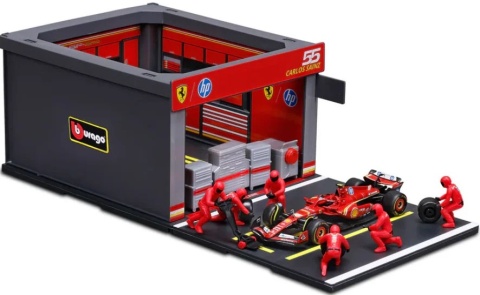 ZESTAW Ferrari F1 #55 C. Sainz Pit Stop diorama 2024 SF-24 BBurago 1:43