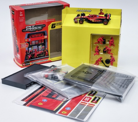 ZESTAW Ferrari F1 #55 C. Sainz Pit Stop diorama 2024 SF-24 BBurago 1:43