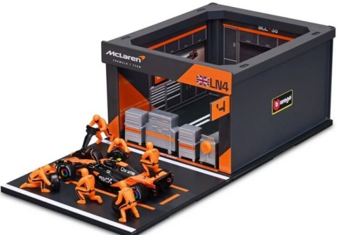 ZESTAW McLaren F1 #4 Lando Norris Pit Stop diorama 2024 MCL38 BBurago 1:43