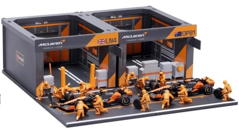 ZESTAW McLaren F1 #4 Lando Norris Pit Stop diorama 2024 MCL38 BBurago 1:43