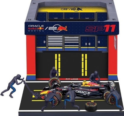 ZESTAW Red Bull F1 #11 S. Perez Pit Stop diorama 2024 RB20 BBurago 1:43