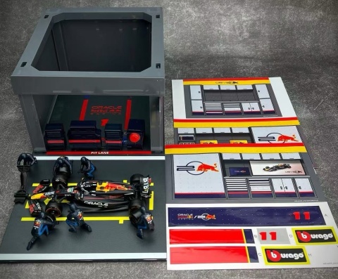 ZESTAW Red Bull F1 #11 S. Perez Pit Stop diorama 2024 RB20 BBurago 1:43
