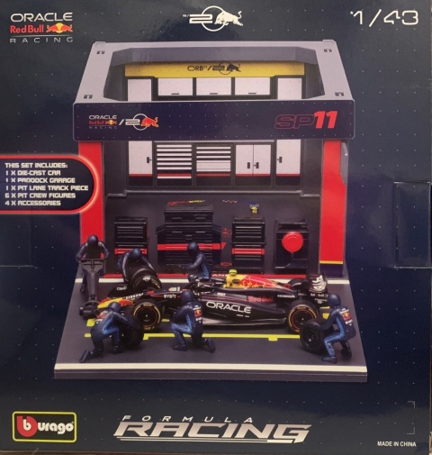 ZESTAW Red Bull F1 #11 S. Perez Pit Stop diorama 2024 RB20 BBurago 1:43