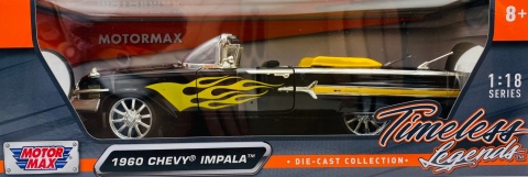 Chevrolet Impala 1960 tuning model 1:18 Motormax 79009 czarny z płomieniami