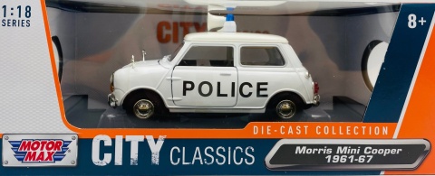 Morris Mini Cooper 1961-67 Police 1:18 model Motormax 79742 City Classics