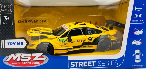 BMW M4 DTM #16 DTM Deutsche Post światło dźwięk model METAL 1:24 MSZ 68256