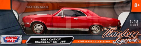 Chevy CHEVELLE SS 396 1:18 model Motormax 73104 czerwony z pasami