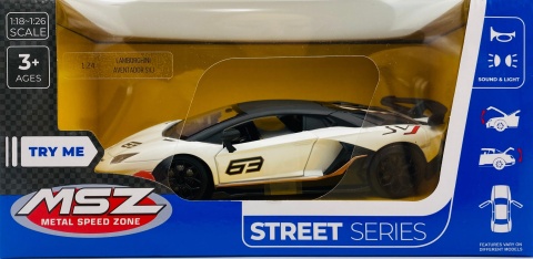 LAMBORGHINI Aventador SVJ światło dźwięk model METAL 1:24 MSZ 68269 biały