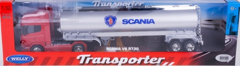 Scania V8 R730 ciągnik z naczepą cysterną TIR model WELLY 1:32