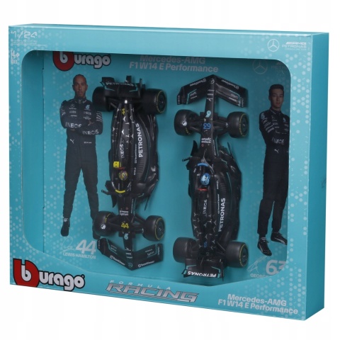 DUŻY zestaw Mercedes F1 W14 Russell Hamilton do zawieszenia Bburago 1:24