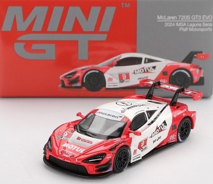 McLaren 720S GT3 Evo Pfaff #9 IMSA Laguna Seca 2024 MGT00993 MiniGT 1:64