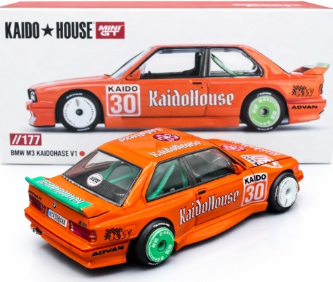 BMW M3 (E30) KAIDOHAUS V1 1989 KAIDO HOUSE KHMG177 MiniGT 1:64 pomarańczowy