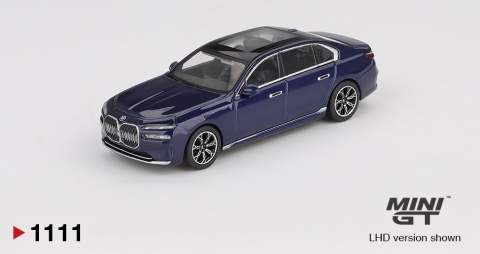 BMW i7 xDrive60 Tanzanite Blue Metallic MGT01111 MiniGT 1:64 granatowy