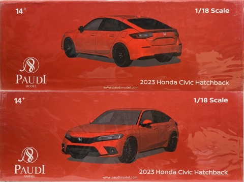 Honda Civic Hatchback 2023 11 generacja model 5541R Paudi 1:18 bordowy
