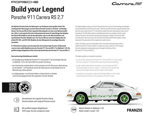 Porsche 911 Carrera RS 2.7 zbuduj legendarne Porsche 1:24 model FRANZIS