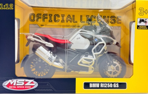 BMW R 1250 GS Adventure motocykl model 1:12 MSZ 68707 srebrny