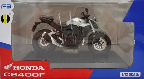 Honda CB400F motocykl model 1:12 LED dźwięk Huayi M12-19 srebrny