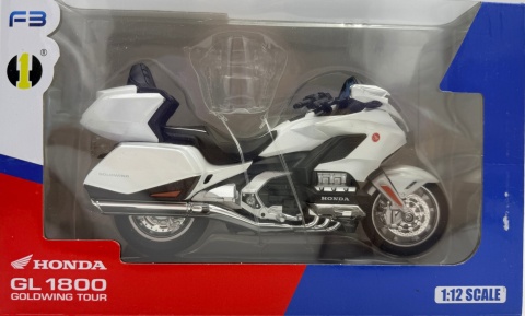 Honda GL1800 Gold Wing motocykl model 1:12 LED dźwięk Huayi M12-12 biały