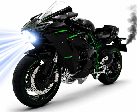 Kawasaki Ninja H2R DŹWIĘK DYM LED model 1:9 Huayi M6-2A czarny