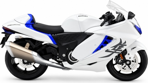 Suzuki GSX-1300R Hayabusa motocykl model 1:12 LED dźwięk Huayi M12-23 biały