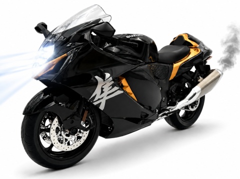 Suzuki Hayabusa GSX 1300R 2024 DŹWIĘK DYM LED model 1:9 Huayi M6-3A czarny