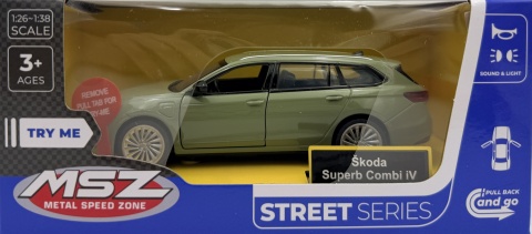 Skoda Superb Combi IV z napędem światło dźwięk METAL 1:35 MSZ 68745 zielony