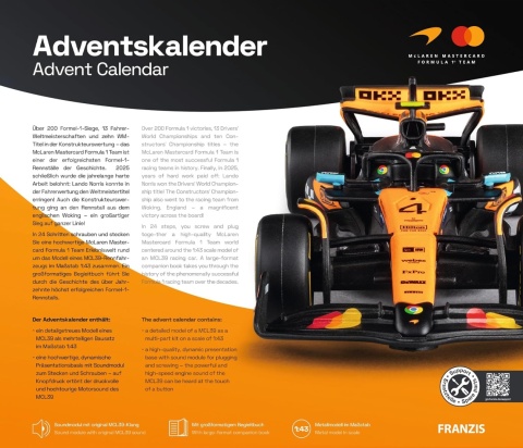 ZESTAW McLaren F1 Norris Piastri MCL39 kalendarz adwentowy na rok 2026 1:43