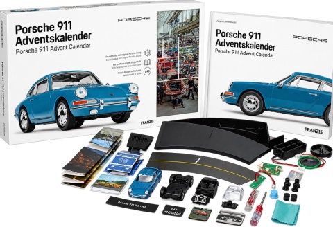 ZESTAW Porsche 911 2.0 1965 enamel blue kalendarz adwentowy Franzis 1:43