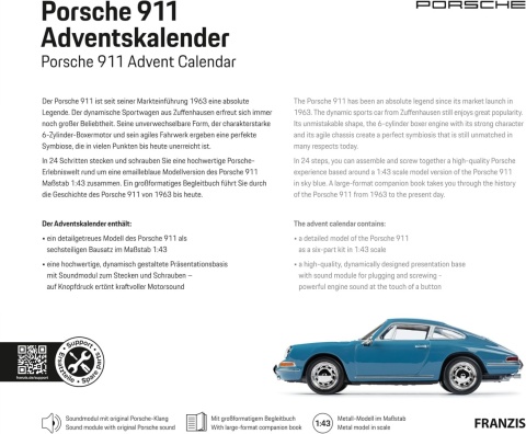 ZESTAW Porsche 911 2.0 1965 enamel blue kalendarz adwentowy Franzis 1:43