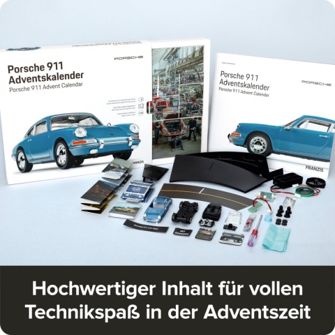 ZESTAW Porsche 911 2.0 1965 enamel blue kalendarz adwentowy Franzis 1:43